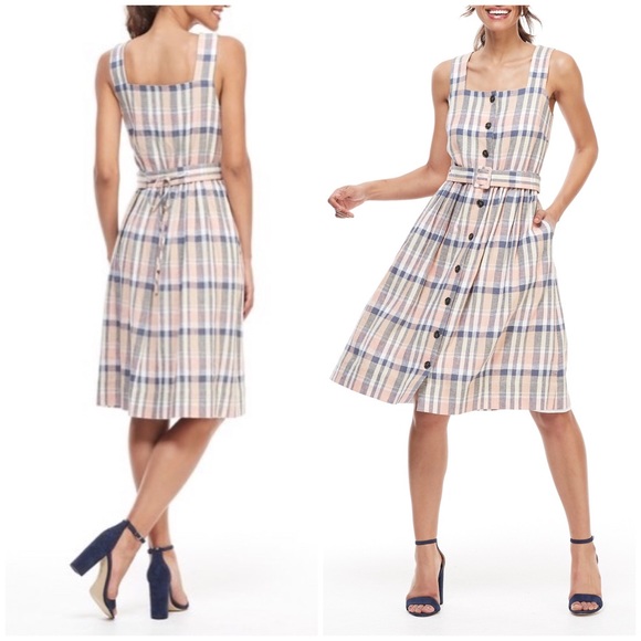Gal Meets Glam Peyton Linen Blend Plaid Dress🌸 6